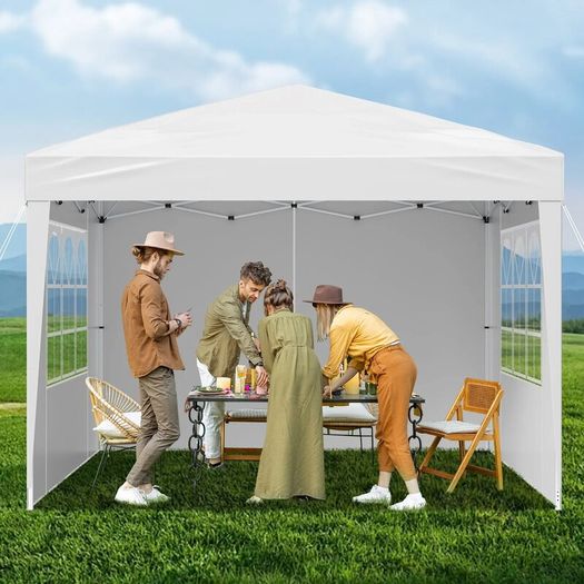 Pop Up Canopy 2.95 x 2.95 m  Instant Canopy Portable Gazebo with 3 Sidewalls & 2 Ventilated Windows, Height Adjustable Pop-Up Outdoor Shelter Tent for Events