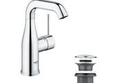 GROHE Essence Single-Lever Basin Mixer, M-Size, with Push-Open Pop-Up Waste Set, Metal Lever, Water-Saving, Swivel Spout, Chrome