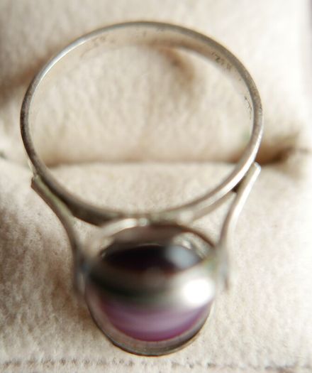 Vintage Sterling Silver 925 Purple Striped Agate Ring size P - 2,82g