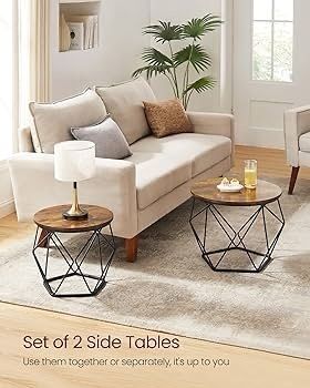 FREE P&P Coffee Tables, Set of 2 Side Tables, Robust Steel Frame, for Living Room, Bedroom, Rustic Brown and Black