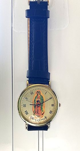 Lady of Guadalupe watch with black leather strap