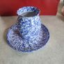 Vase With Medium Plate Under Dark Blue Sponged, Ardmore Pottery Image 9