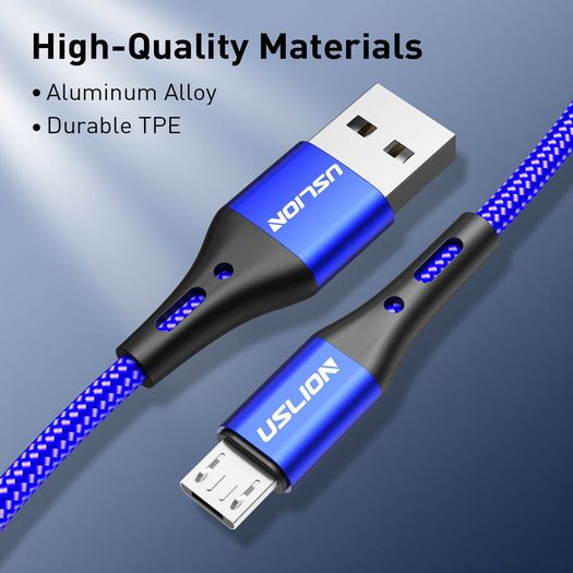 USLION Micro USB Fast Charging QC 3.0-2.0 2A (3M) & Data Sync Nylon Braided Cable (Brand New/Warranty)
