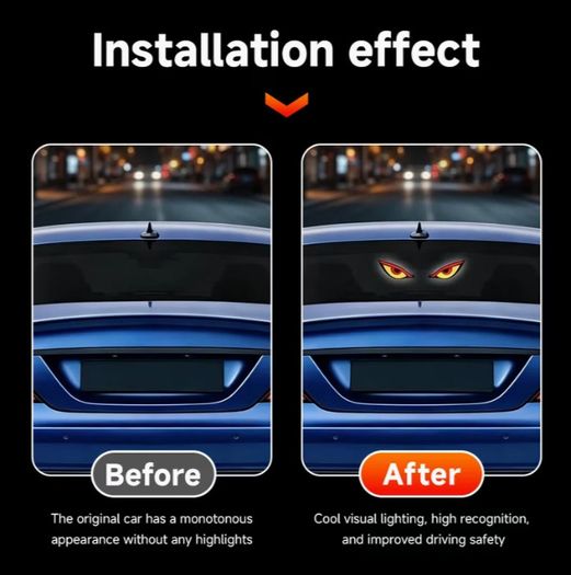 High-Brightness LED Neon Car Window Decoration Light, Wireless Solar Powered, "Devil'S Eye" Triangular Window Lighting, Creating Car Interior Atmosphere