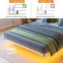 King Size Floating Bed Frame with LED Lights and Charging Station, Metal Platform Bed Frame King Size with Wooden Storage Headboard White and OAK Image 5