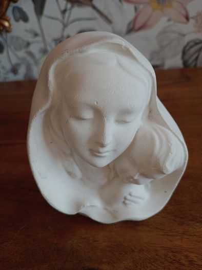 Vintage Hand Cast Chalk Ware Mary & Child.