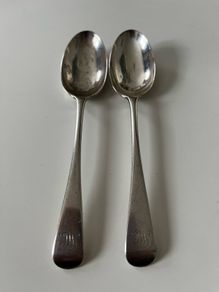 Pair of Antique Sterling Silver Teaspoons  London 1896  George Maudsley Jackson