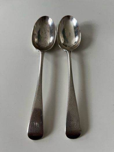 Pair of Antique Sterling Silver Teaspoons  London 1896  George Maudsley Jackson