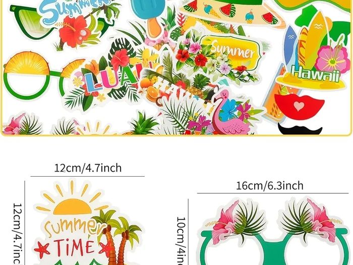 29 Pcs Tropical Hawaiian Photo Booth Props Funny Sunglasses Grass Skirt and Coconut Hat Designs Tropical Themed Party Props for Luau Beach Parties Birthdays and Summer Vacation Photo Backdrop Decor
