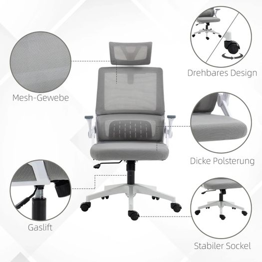 Office chair Desk chair Office-stool, height-adjustable, 1 headrest, 60 x 61 x 121.5 cm. Black
