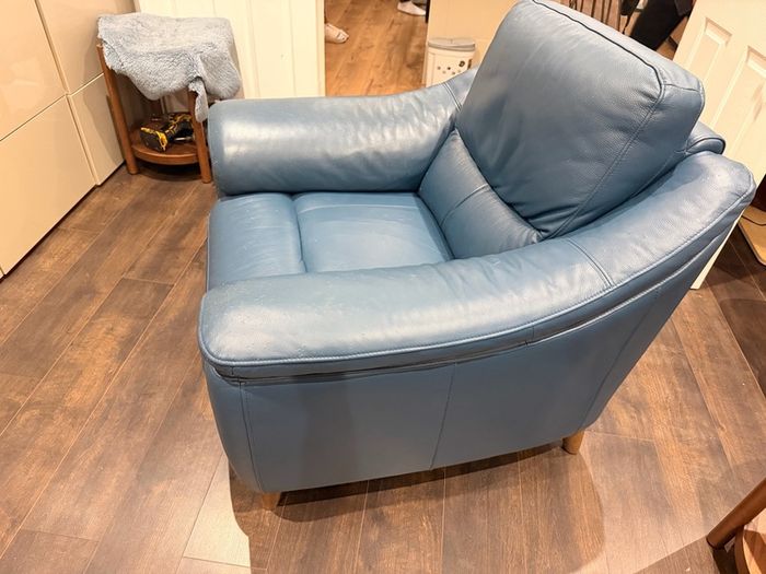 Blue Leather Power Recliner