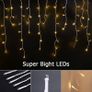 Icicle Lights Outdoor, 46ft 480 LED Window Curtain Lights Mains Powered Warm White 8 Modes Waterproof Christmas Fairy String Lights for Garden Xmas Party Outside Decorations, White Cable Image 2