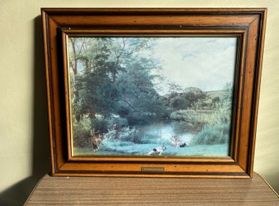 Gathering watercress print raised frame.