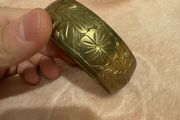 Vintage Brass Etched flower Bangle Bracelet