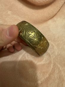 Vintage Brass Etched flower Bangle Bracelet