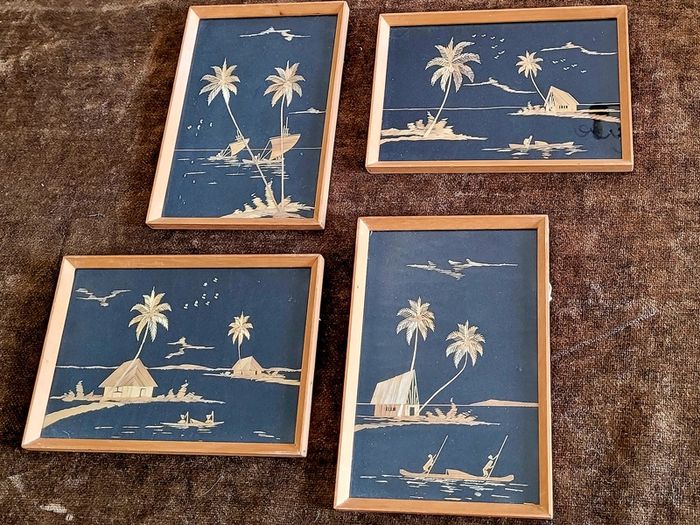 Vintage set of bamboo leaf artwork