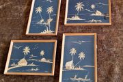 Vintage set of bamboo leaf artwork