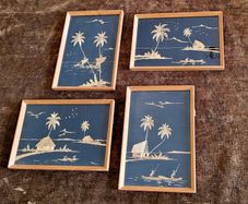 Vintage set of bamboo leaf artwork