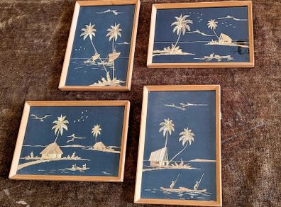 Vintage set of bamboo leaf artwork