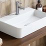 Bathroom Ceramic Wash Basin Sink White, 46x31cm) - Countertop or Wall Mounted Rectangular Basin,Slim Edge & Storage Ledge Design White, 46  31cm Image 2