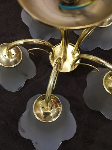 Metallic clour gilden + Glass shaped flushed mount light vintage living room semi flush chandlier with frosted glass shades.