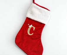 Pre Owned C Red Velvet Christmas Stocking with Faux Fur Trim