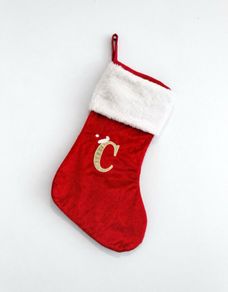 Pre Owned C Red Velvet Christmas Stocking with Faux Fur Trim