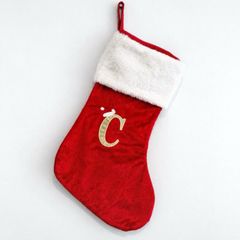 Pre Owned C Red Velvet Christmas Stocking with Faux Fur Trim