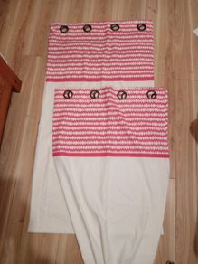 Vintage pink and white curtains and tiebacks