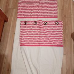 Vintage pink and white curtains and tiebacks