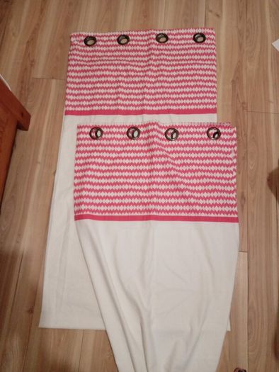 Vintage pink and white curtains and tiebacks