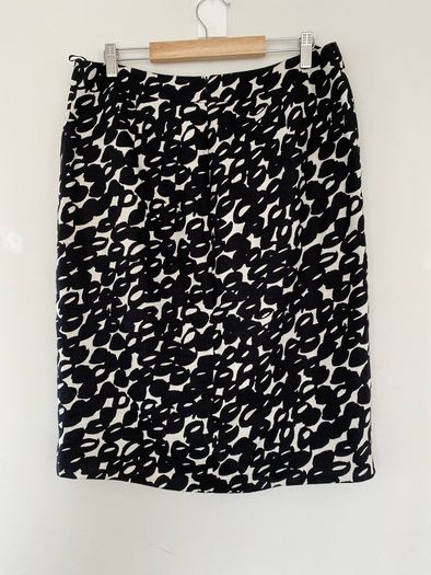 Max Mara Puro Lino Black White Linen Blend Skirt