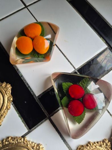 Paperweights x2 Vintage Midcentury Lucite fryit paperweights