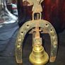 Beautiful Old Iron Wall Mounted Last Call Horseshoe and Brass Bell, Postage Available Image 5