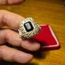 Vintage Silver Tone Metal Black Gemstone Stretch Ring Image 2