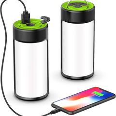 NEW SALE | Rechargeable Camping Lanterns with 400LM 5 Light Modes Water-Resistant, Portable Emergency Tent Lights for Camping Power Cuts Hiking (2-Pack, Grass Green)
