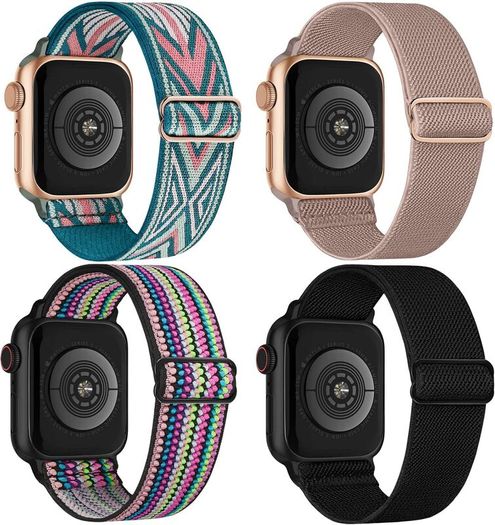 4 Pack Stretchy Nylon Strap Compatible with Apple Watch Straps 38mm 40mm 41mm 42mm(series 11 10), Adjustable Sport Elastic Bands for iWatch Series 11/10/9/8/7/6/5/4/3/2/1/Ultra3/2/1/SE3