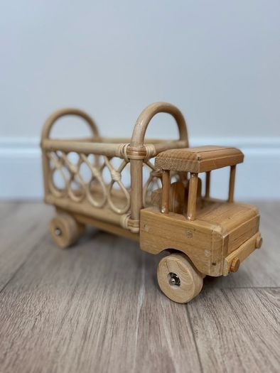 Small Rattan and Wooden Truck with working wheels