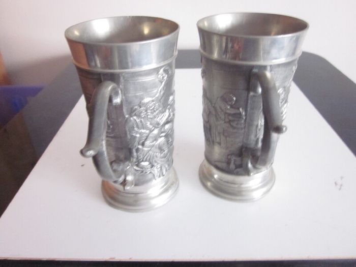 Vintage Pair of Reid Zinn Germany Pewter Stein