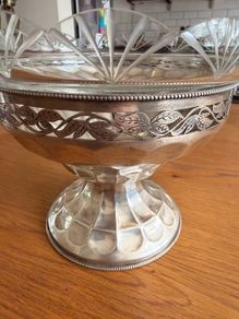 Austro-Hungarian 800 Silver & Cut Crystal Basket Bowl