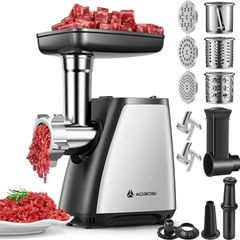 Electric Meat Grinder, 4-in-1 Meat Mincer Machine [2800W Max] with 3 Slice, Shred Blades, 2 Blades, 3 Plates, Sausage Stuffer, Kubbe Kit, for Home Kitchen Use, Sliver