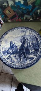 Rare Delfts Blauw Chemkefa Handpainted Made in Holland -De Winter- 11.5 inches dia