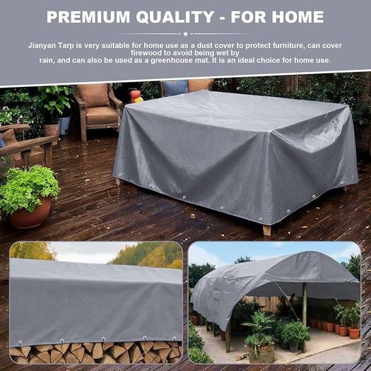 440G/M Pvc Heavy Duty Tarpaulin 4m / 6m, Waterproof Heavy Duty Tarp Sheet Cover Waterproof, Weatherproof, Frost-Resistant, Uv Protection, Multipurpose, Reinforced Eyelets, Gray (4 x 6m)