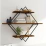 3 Tier Industrial Geometry Wood Floating Shelf Heavy Duty Hanging Wall Mounted Unit Image 2