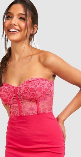 Pink Lace Bandeau Midi Dress Brand New