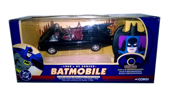 Corgi 1960's DC Comics Batmobile Die Cast Car  1/24 Scale Die Cast Vehicle w Opening Hood & Talking Bat communicator Collectible 1:24 Sealed