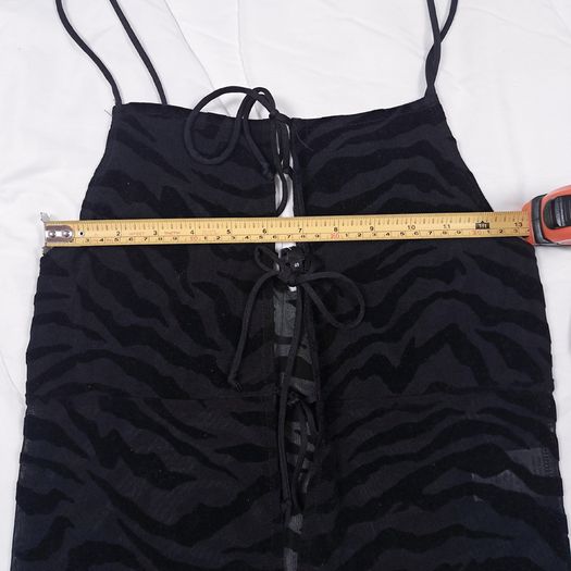 Motel Rocks Black Zebra Flocked Mesh Lace Up Cami Tank Top Size S