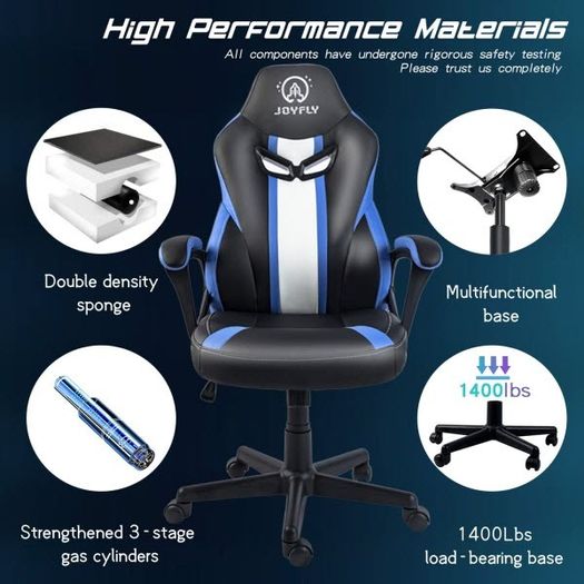 Blue Racing Style Gaming Chair with Headrest & Lumbar Support