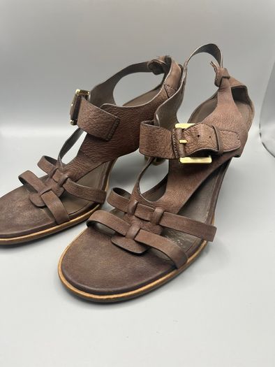 ECCO Ladies Brown Leather High Heel Sandals Size 9 EU40