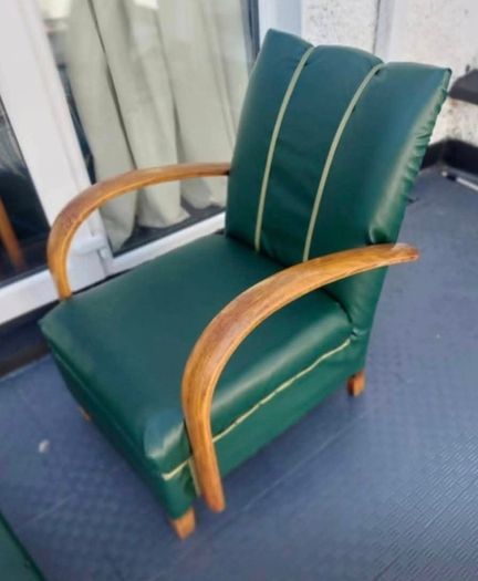 Art Deco restored Vintage 1930s Bentwood fireside chair in faux leatherette